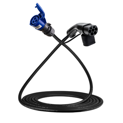 Adapterkabel type 2 (laadstationzijde) naar 16A 3-polige blauwe CEE contactdoos