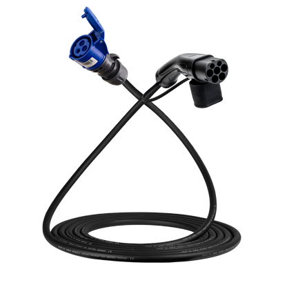 Adapterkabel type 2 (laadstationzijde) naar 3-polige 32A blauwe CEE contactdoos