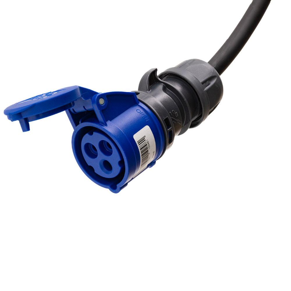 Adapterkabel type 2 (laadstationzijde) naar 3-polige 32A blauwe CEE contactdoos