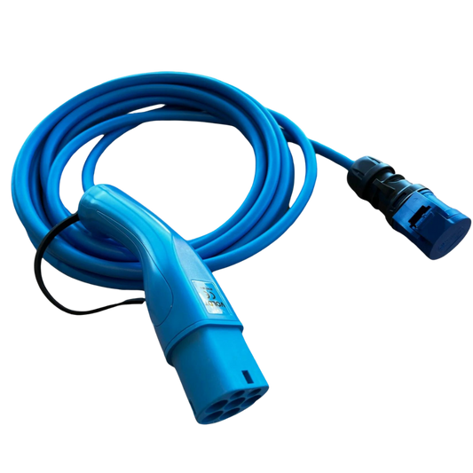 Adapterkabel type 2 (laadstationzijde) naar 3-polige blauwe CEE contactdoos